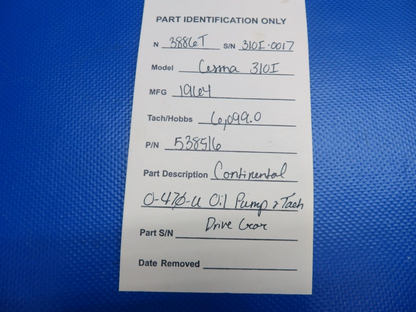 Continental IO-470-U Oil Pump & Tach Drive Gear P/N 538516 (0224-1476)12