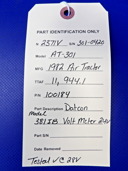 Air Tractor Datcon Model 381IB Volt Meter 24V P/N 100184 TESTED (0626-1504)9