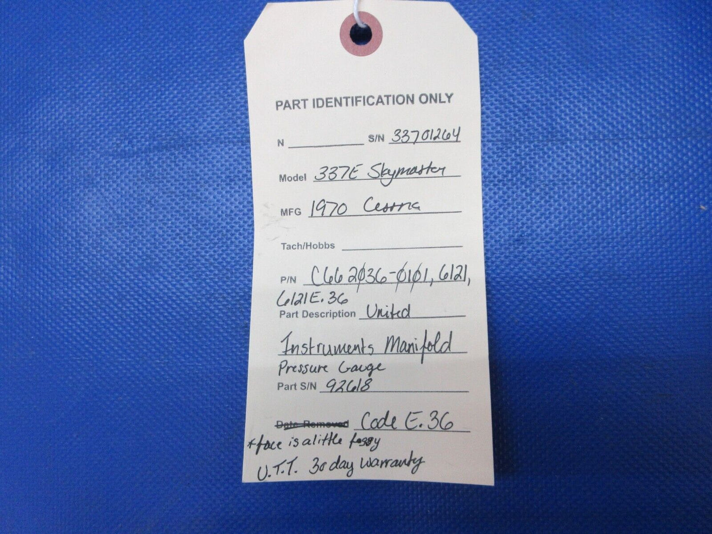 United Instruments Manifold Pressure Gauge P/N C662036-0101 WARRANTY (0924-1315)