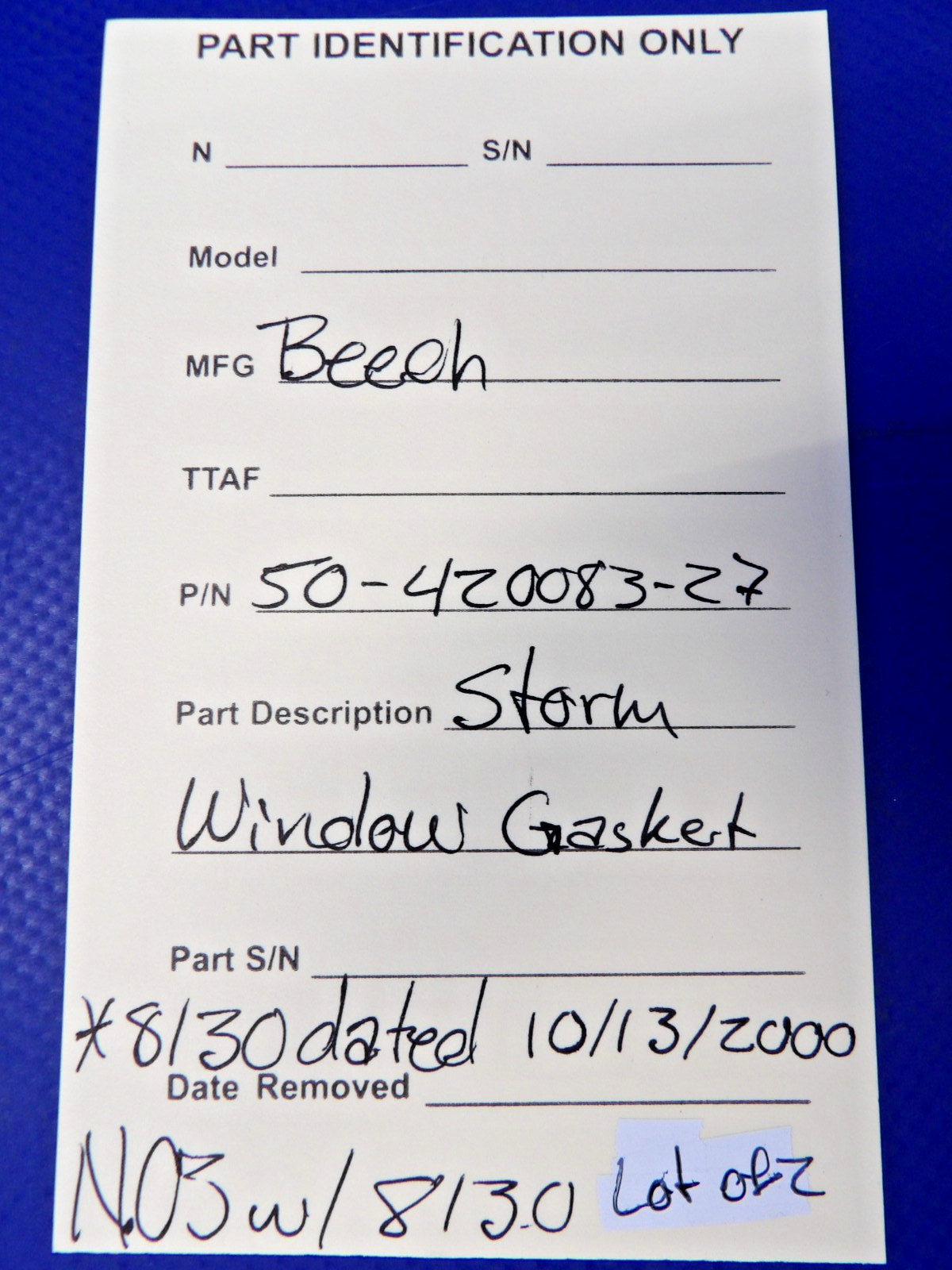 Beech Storm Window Gasket w/ 8130 P/N 50-420083-27 LOT OF 2 NOS (0426-1325)9
