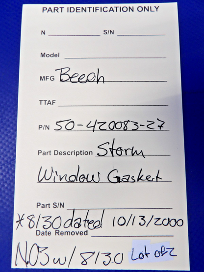 Beech Storm Window Gasket w/ 8130 P/N 50-420083-27 LOT OF 2 NOS (0426-1325)9