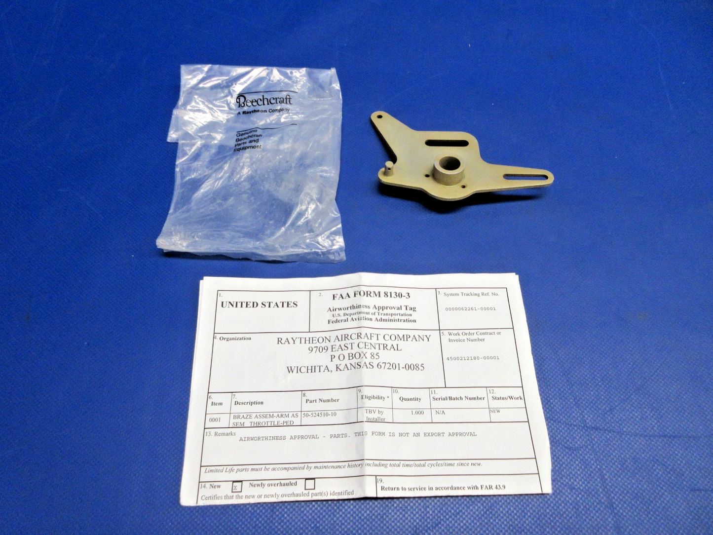 Beech RH Throttle Braze Arm w/8130 P/N 50-524510-10 NOS (0426-843)1