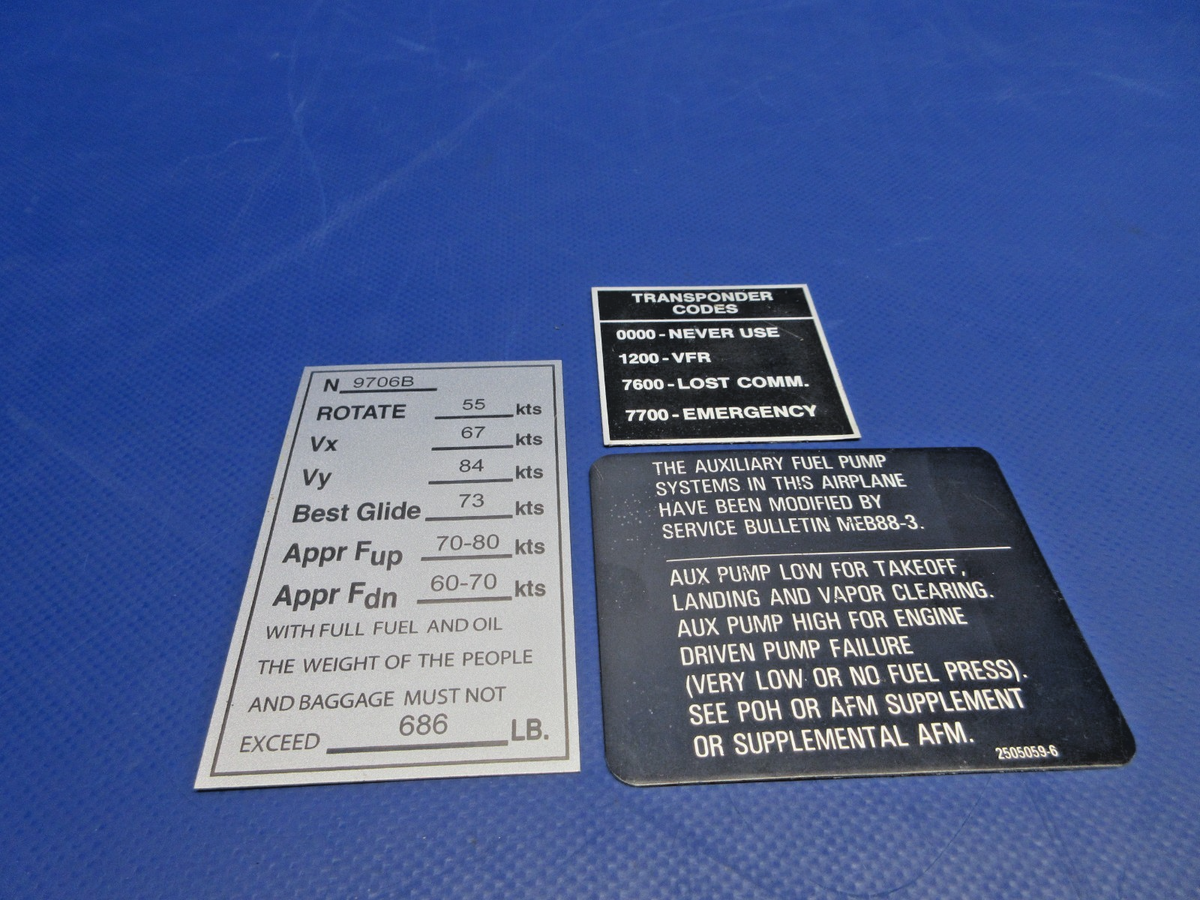 Cessna 172 / 172RG Placards LOT (0926-756)2