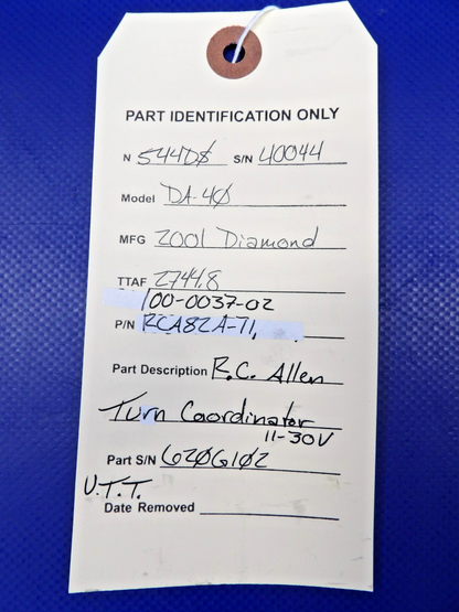 Diamond R.C. Allen Turn Coordinator 11-30V P/N RCA82A-11 TESTED (0626-1466)13
