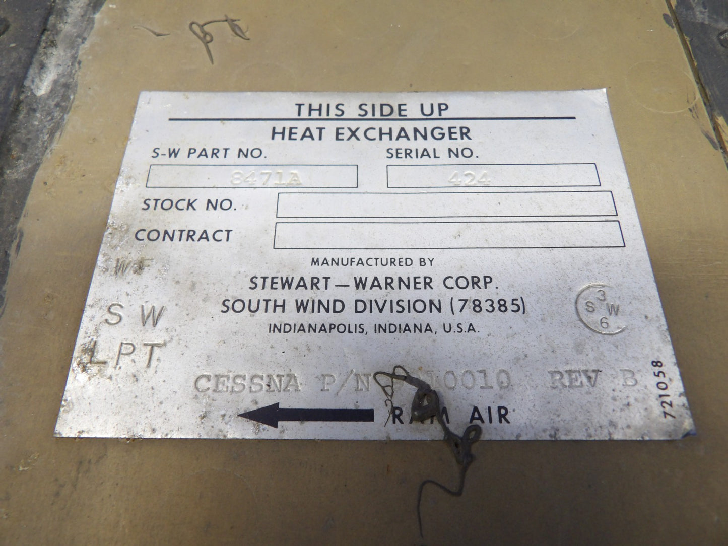 Cessna 421 Stewart-Warner Pressurization Heat Exchanger P/N 8471A (0726-1217)1