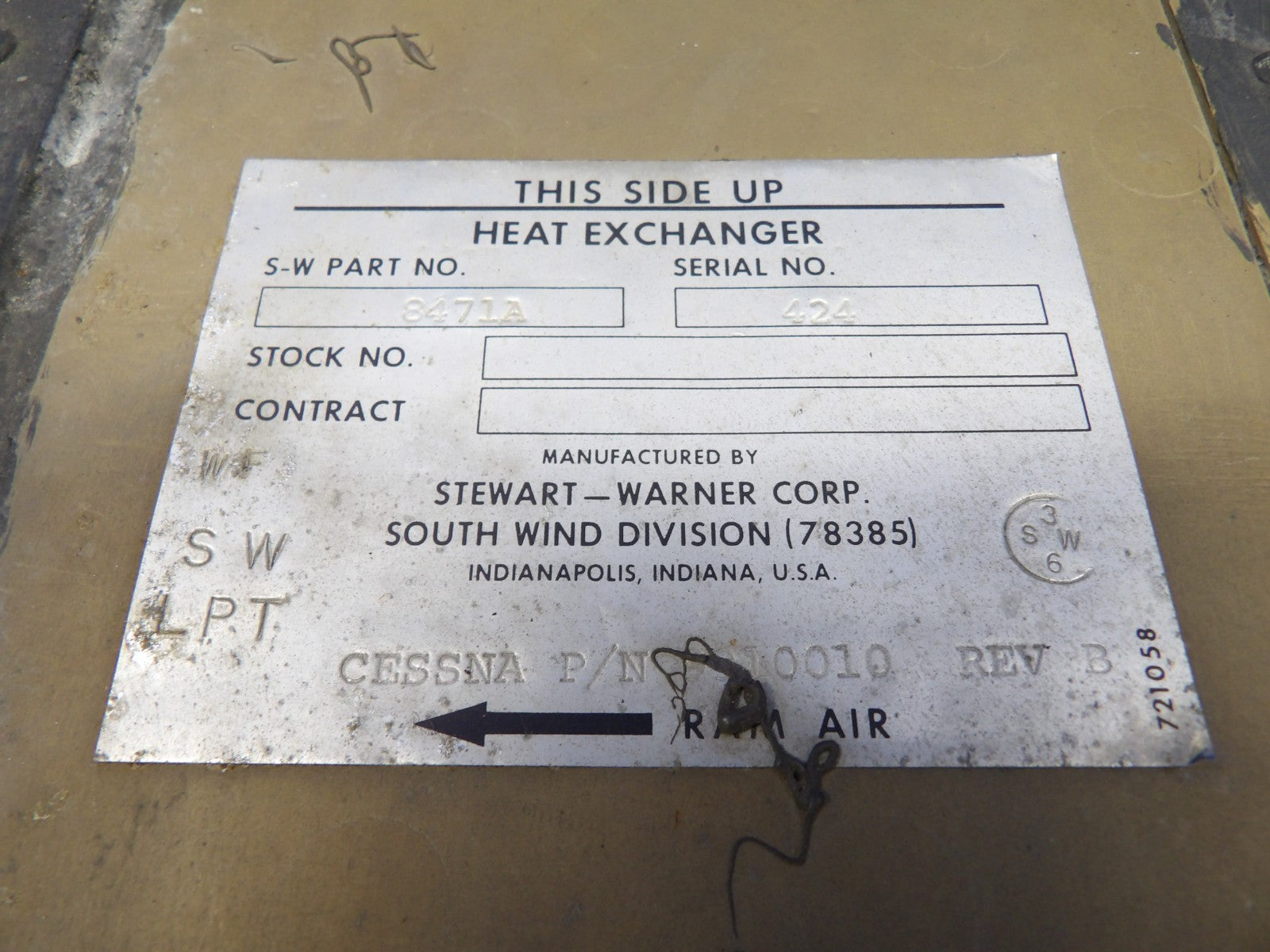 Cessna 421 Stewart-Warner Pressurization Heat Exchanger P/N 8471A (0726-1217)1