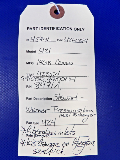 Cessna 421 Stewart-Warner Pressurization Heat Exchanger P/N 8471A (0726-1217)16