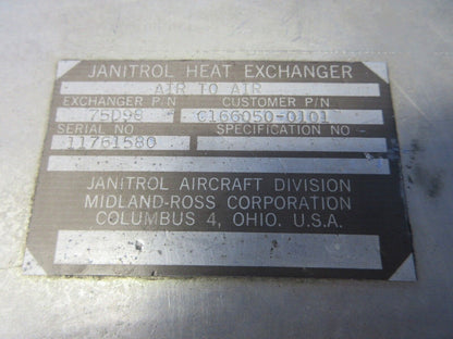 Cessna 337 / P337H Janitrol Heat Exchanger Air To Air P/N 75D98 (0724-2041)