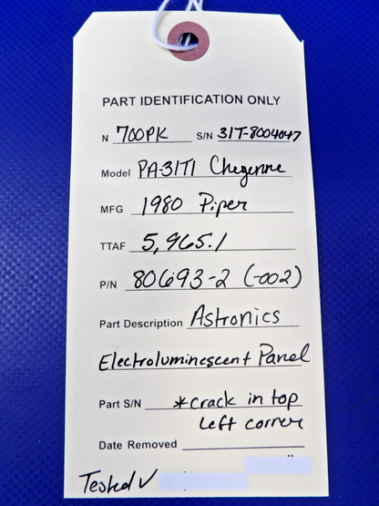 Piper Cheyenne Astronics Electroluminescent Panel P/N 80693-2 TESTED (0526-1361)11