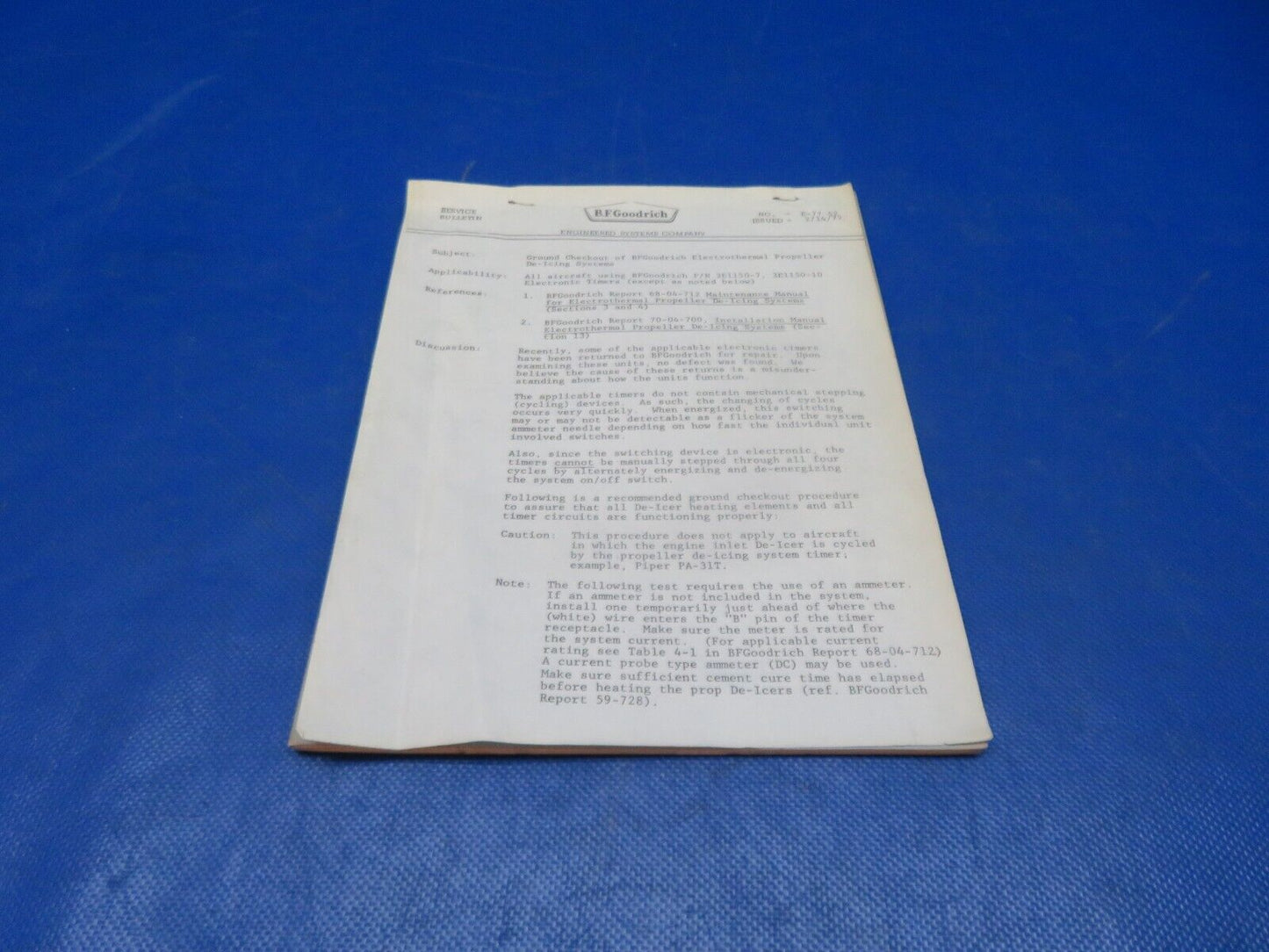 B.F. Goodrich Electrothermal Propeller De-Icing Manual 68-04-712B (1024-194)