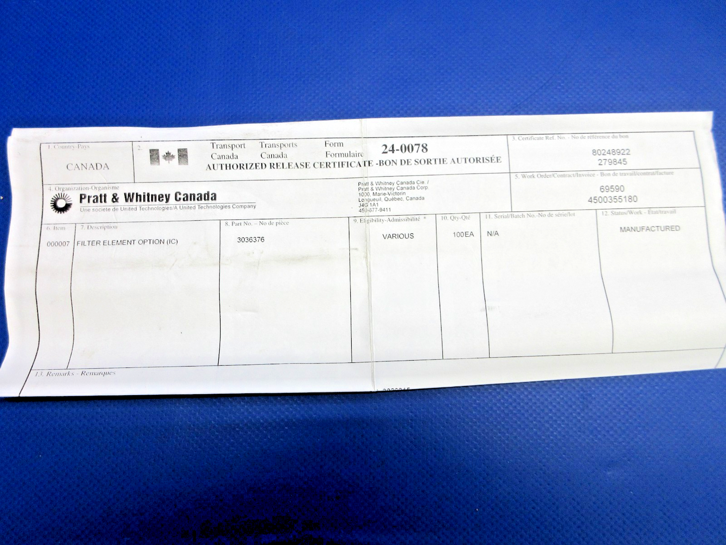 Pratt & Whitney Filter Element  P/N 3036376 NOS (0426-848)2
