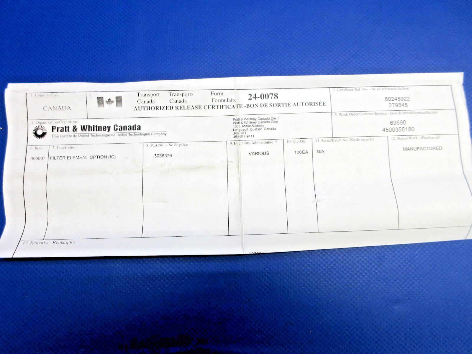 Pratt & Whitney Filter Element  P/N 3036376 NOS (0426-848)2