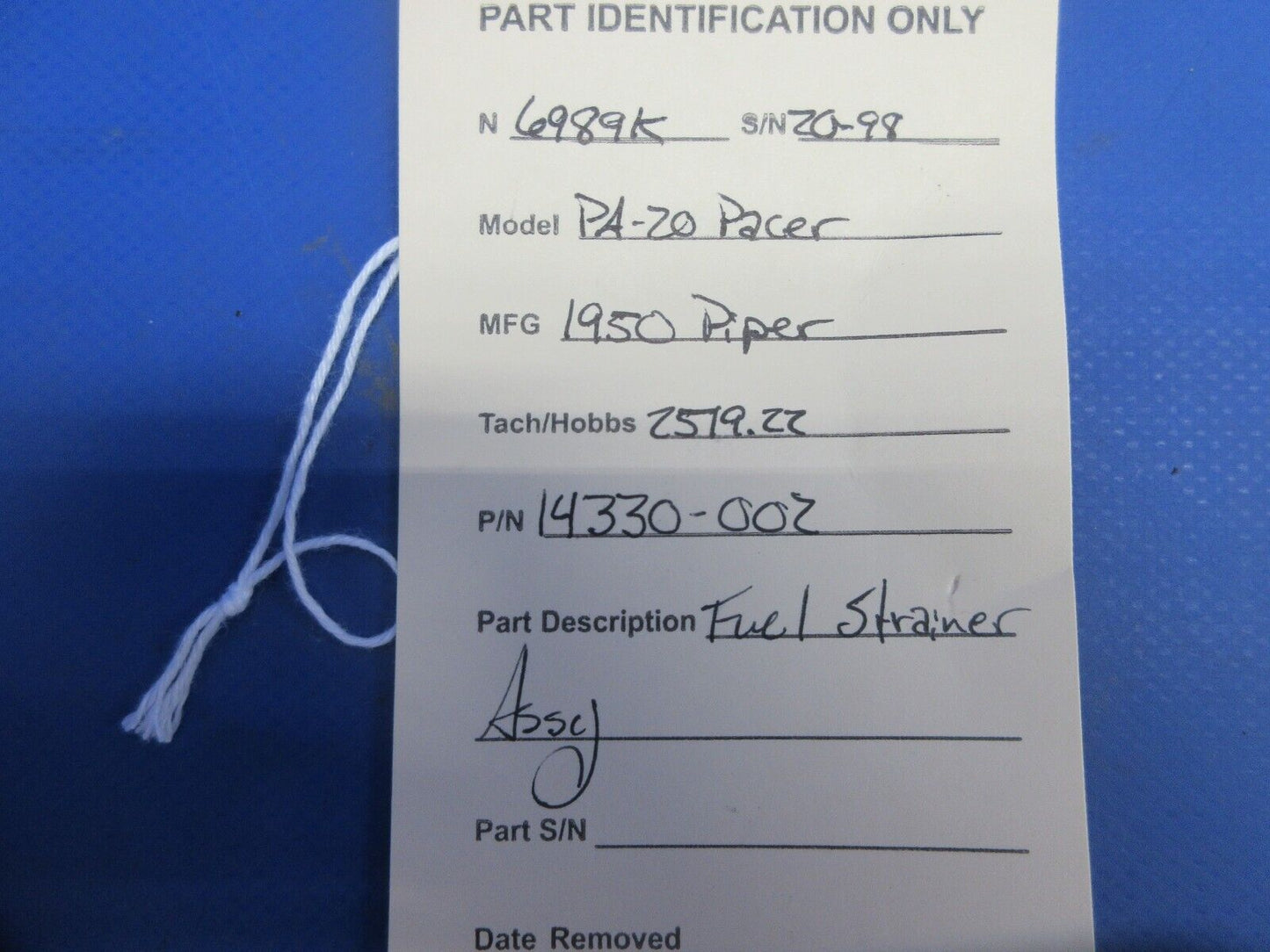 Piper PA-20 Pacer Fuel Strainer P/N 14330-002 (1024-753)