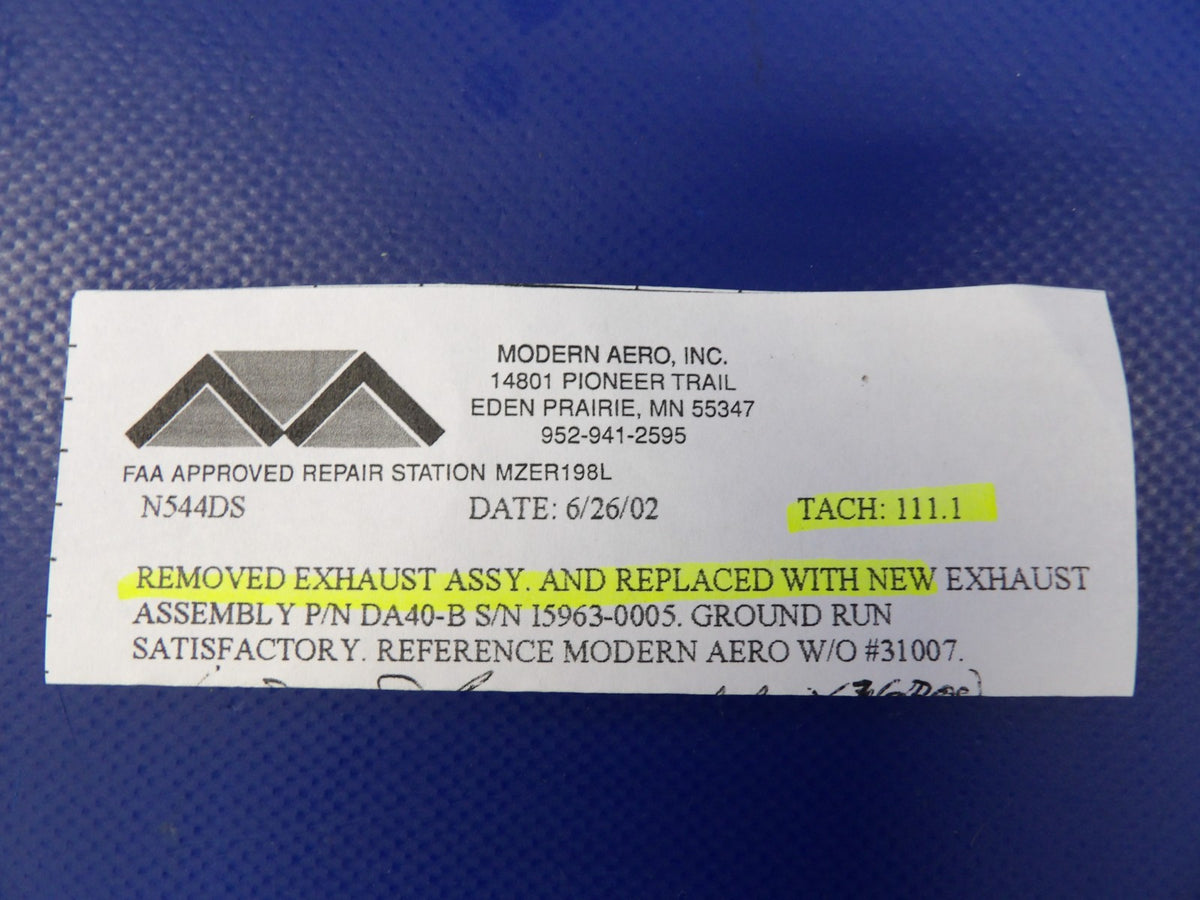 Diamond DA-40 Riser Exhaust Cylinder #2 w/ Probe Hole P/N DA40-2A (0726-1266)1