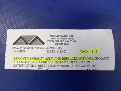 Diamond DA-40 Riser Exhaust Cylinder #2 w/ Probe Hole P/N DA40-2A (0726-1266)1