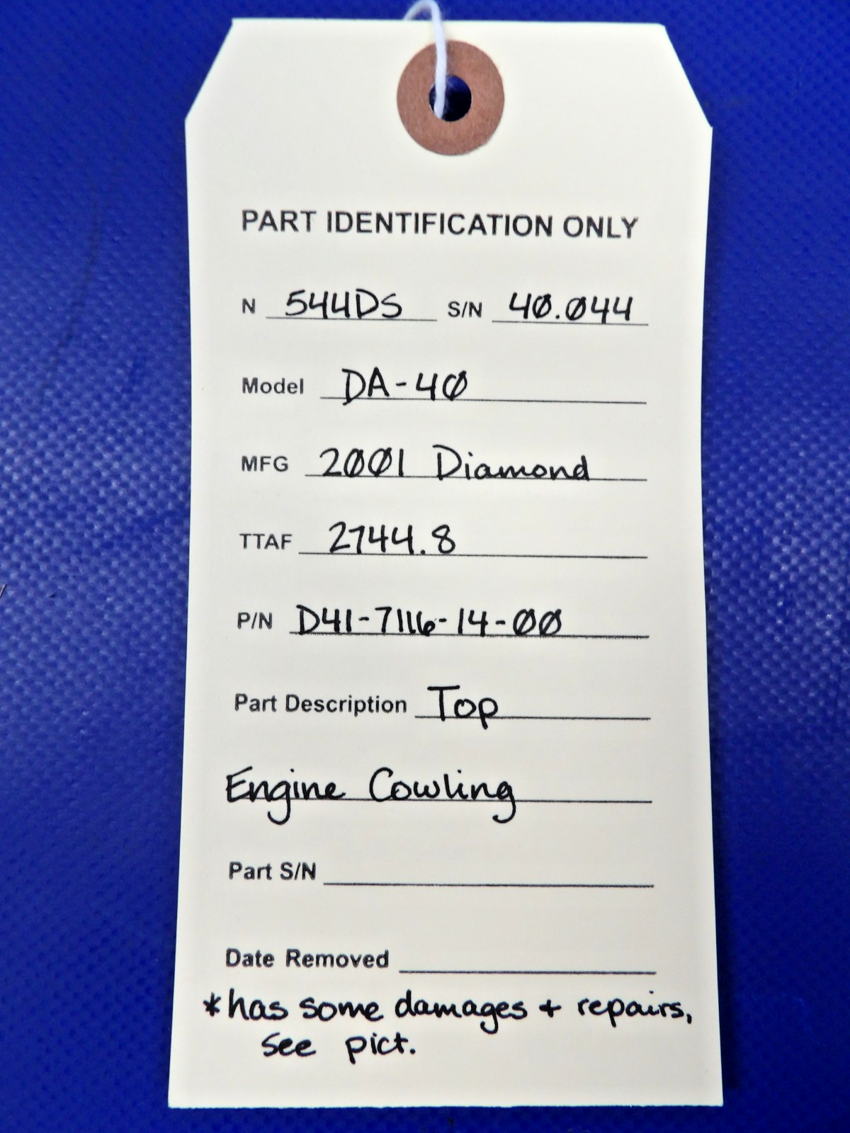 Diamond DA-40 Top Engine Cowling P/N D41-7116-14-00 (0826-1275)13
