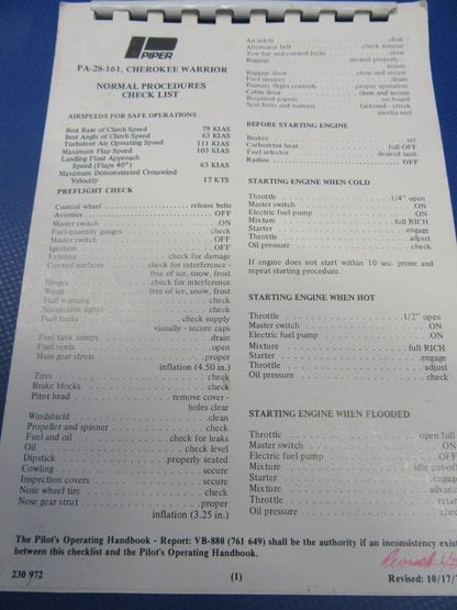 Various Original Piper Checklists PA-28 / PA-32 Lot of 9 (0124-31)