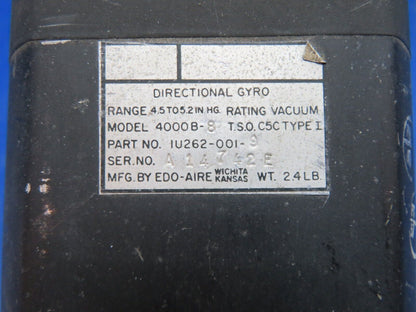 Edo-Aire 4000B-8 Directional Gyro Vacuum P/N 1U262-001-9 CORE (1124-106)