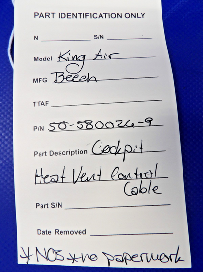 Beech King Air Cockpit Heat Vent Control Cable P/N 50-580026-9 NOS (0426-1296)8