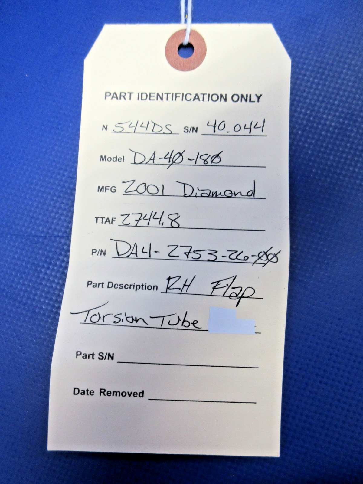 Diamond DA-40 RH Flap Torsion Tube P/N DA4-2753-26-00 (0926-825)9