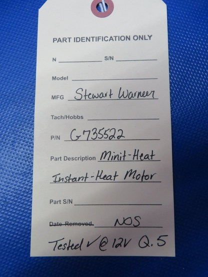 Stewart Warner Minit-Heat Instant-Heat Motor P/N G735522 NOS TESTED (0424-289)