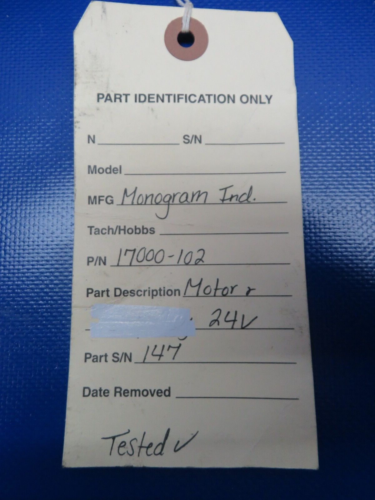 Monogram Industries Motor 24v P/N 17000-102 TESTED (0523-899)11