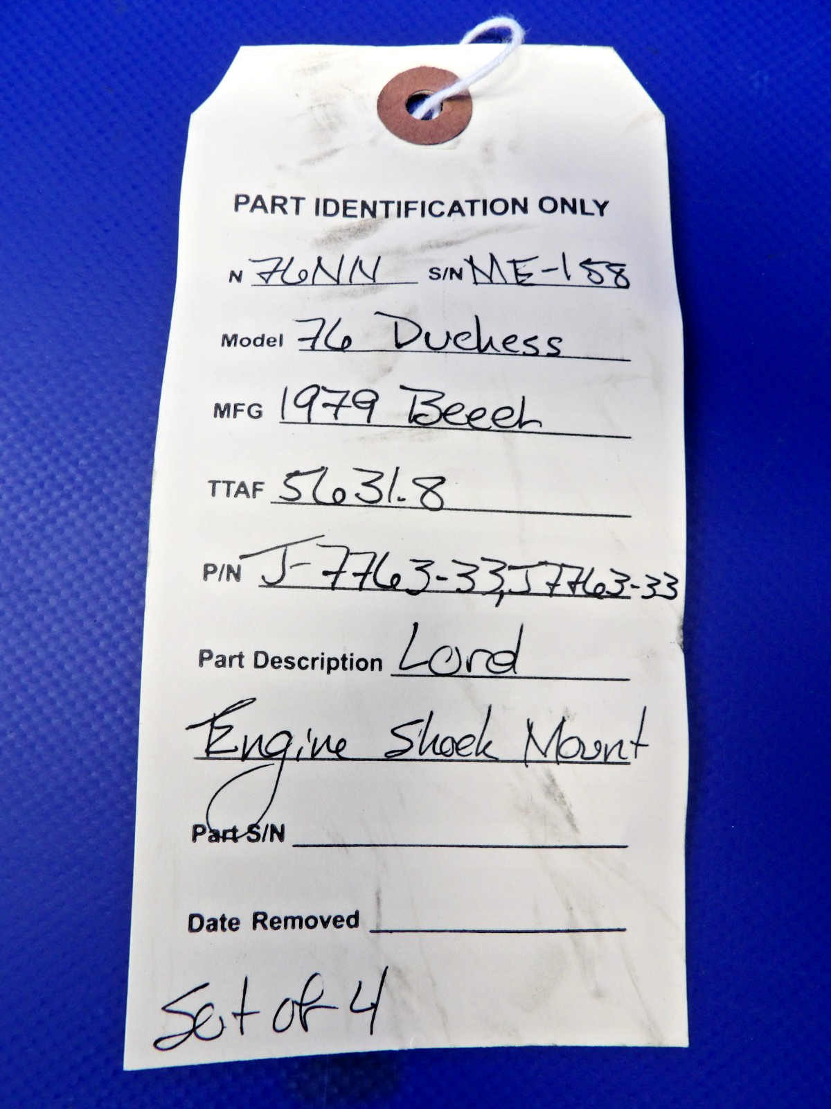 Beech 76 Duchess Lord Engine Shock Mount P/N J-7763-33 SET OF 4 (0526-1314)8