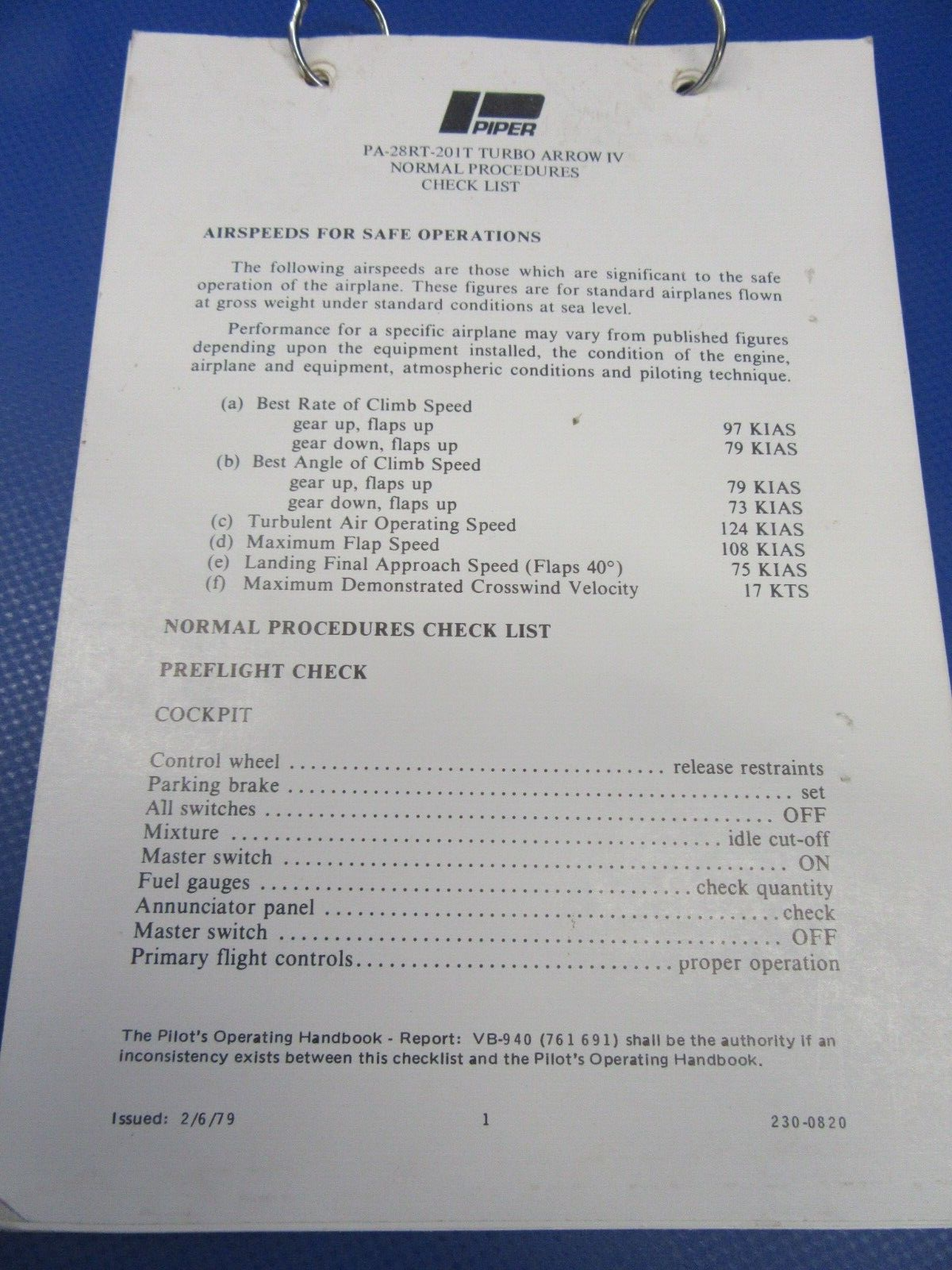 Various Original Piper Checklists PA-28 / PA-32 Lot of 9 (0124-31)