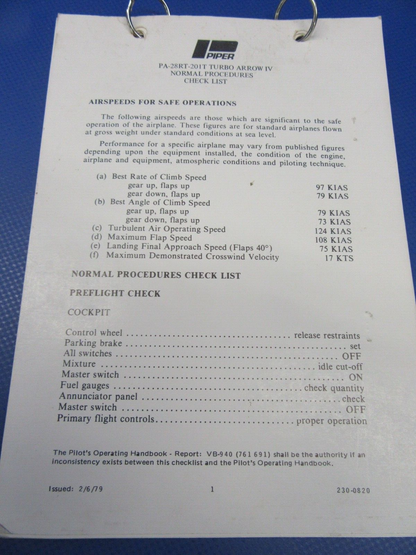 Various Original Piper Checklists PA-28 / PA-32 Lot of 9 (0124-31)