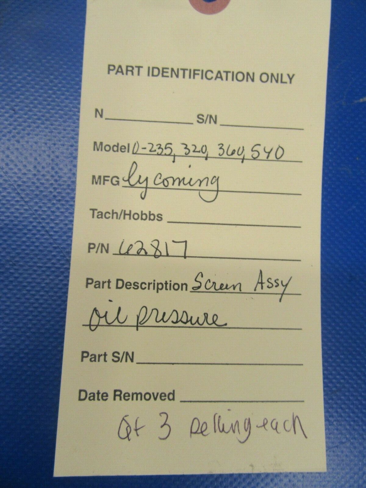 Lycoming O-235 O-320 O-360 O-540 Screen Assy Oil Pressure 62817 (0319-258)