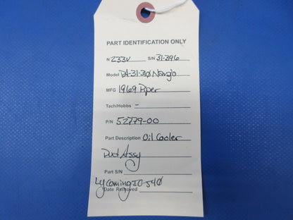 Piper Navajo Lycoming IO-540 Oil Cooler Duct Assy P/N 52779-00 (0824-2083)