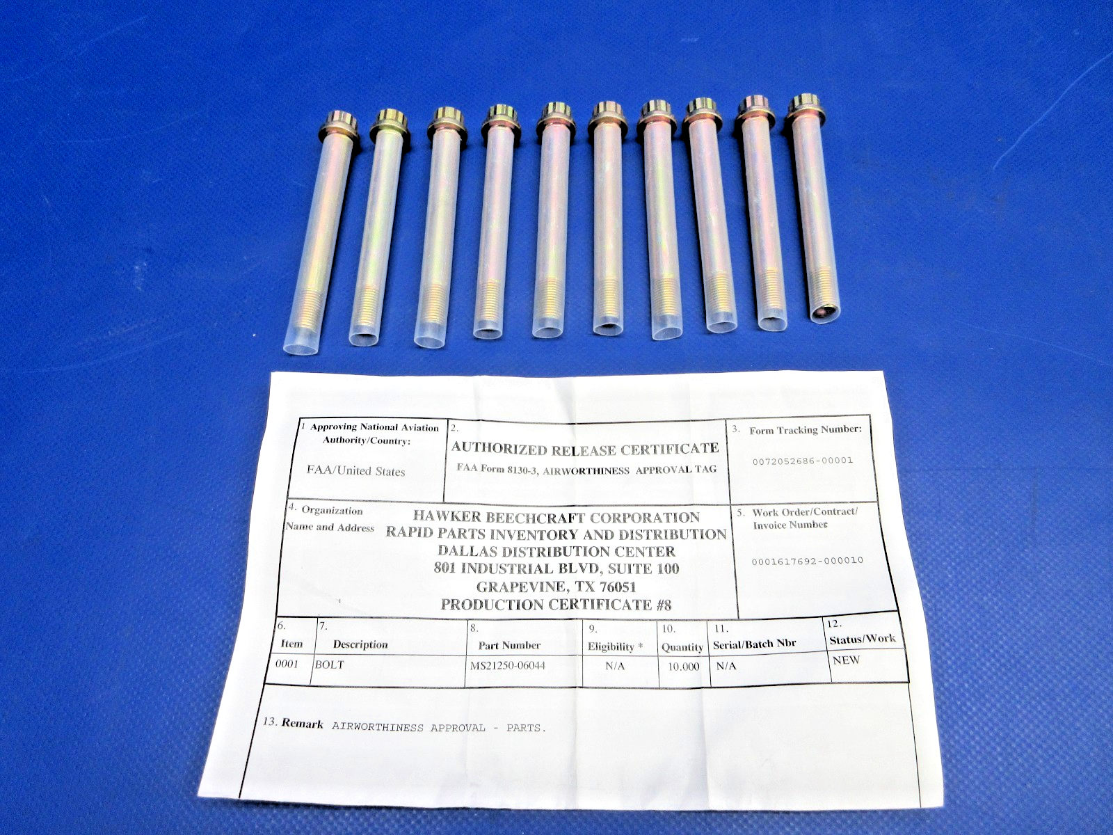 Bolt w/8130 P/N MS21250-06044 LOT OF 10 NOS (0326-902)1
