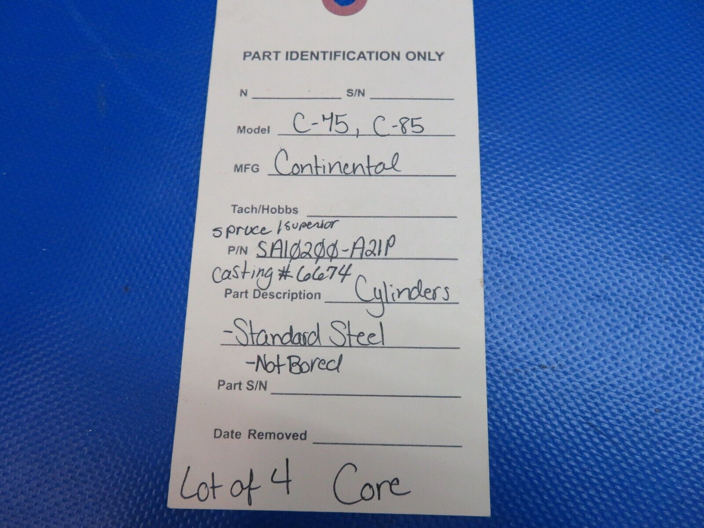 Continental C-75, C-85 Cylinders Cast# 6674 LOT OF 4 Std. Steel CORE (0824-1782)
