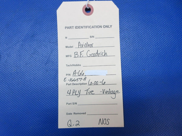 B.F. Goodrich Aviator 6.00x6 4 PLY Tire - Vintage P/N A-66 NOS (0924-1320)
