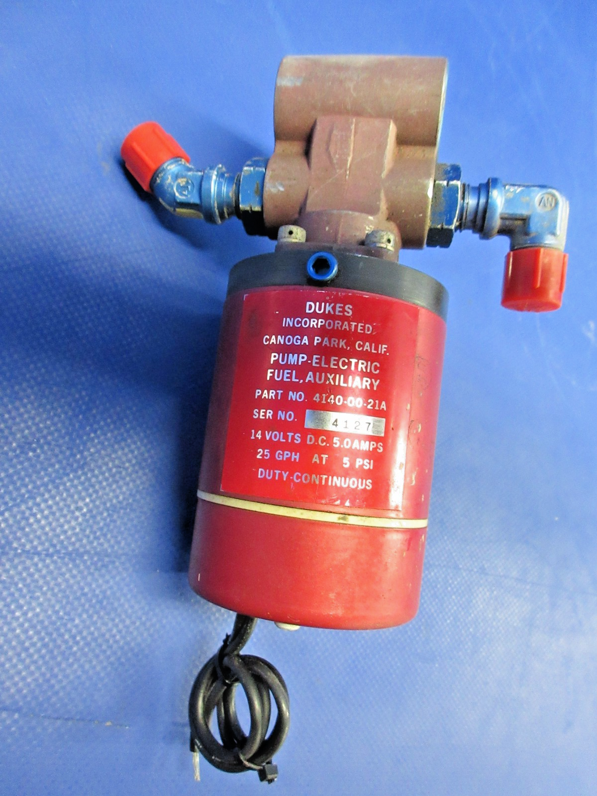 Mooney M20C Dukes Auxiliary Fuel Pump 14V P/N 4140-00-21A TESTED (0926-741)3