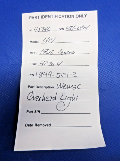 Cessna 421 Wemac Overhead Light P/N 1849-501-2 (0726-757)9