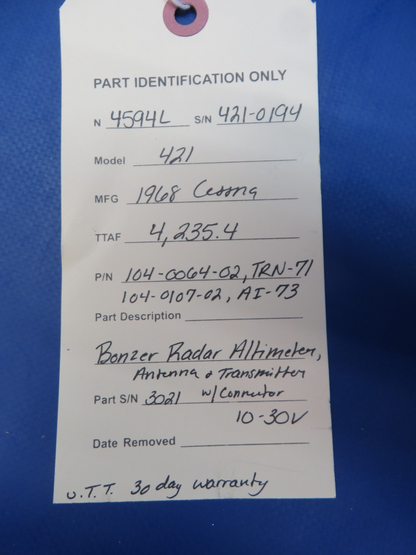 Bonzer Radar Altimeter, Antenna & Transmitter 10-30v P/N 104-0064-02 (0426-108)16