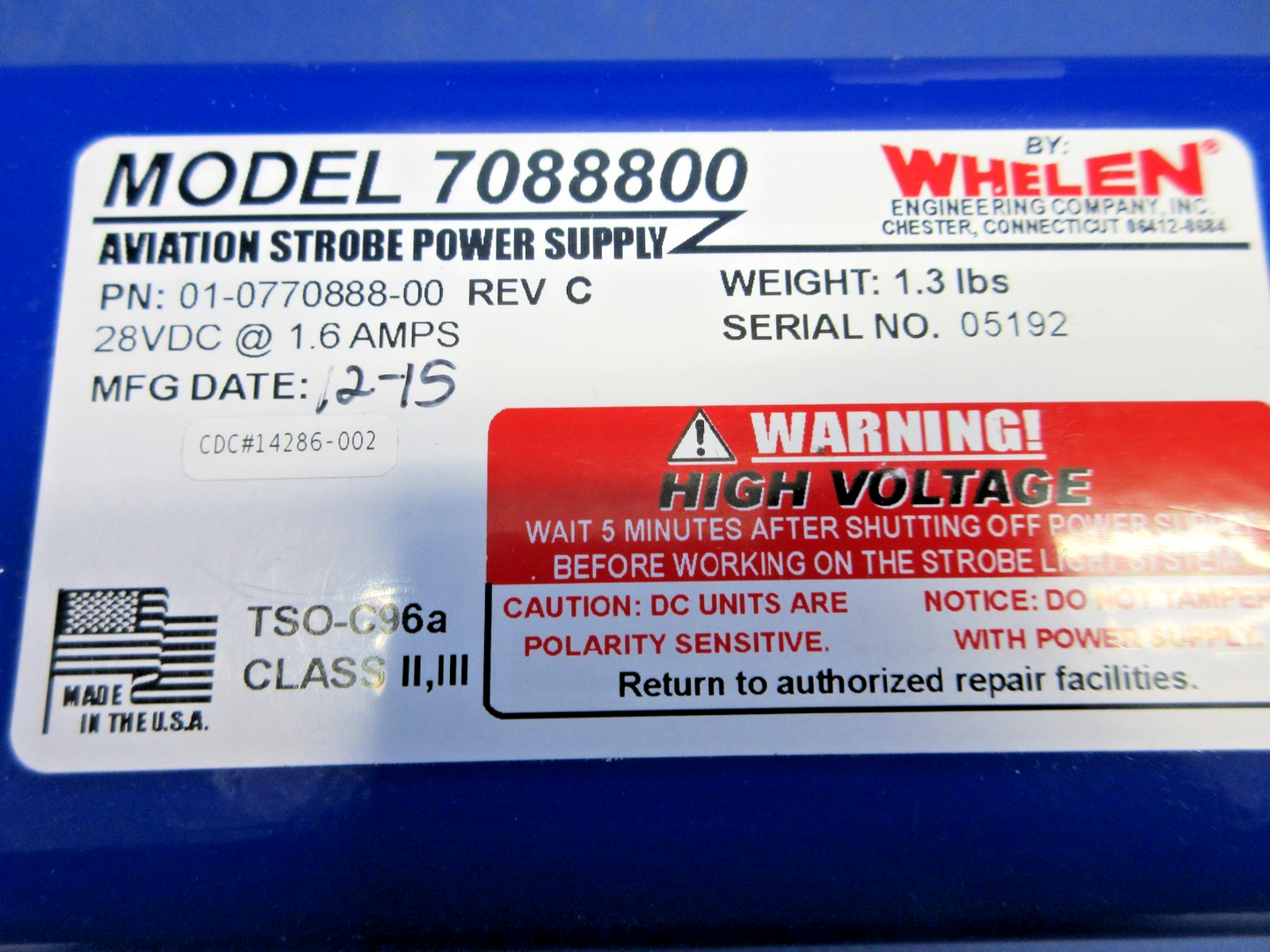 Whelen 7088800 Aviation Strobe Power Supply 28V P/N 01-0770888-00 NOS (0326-969)5