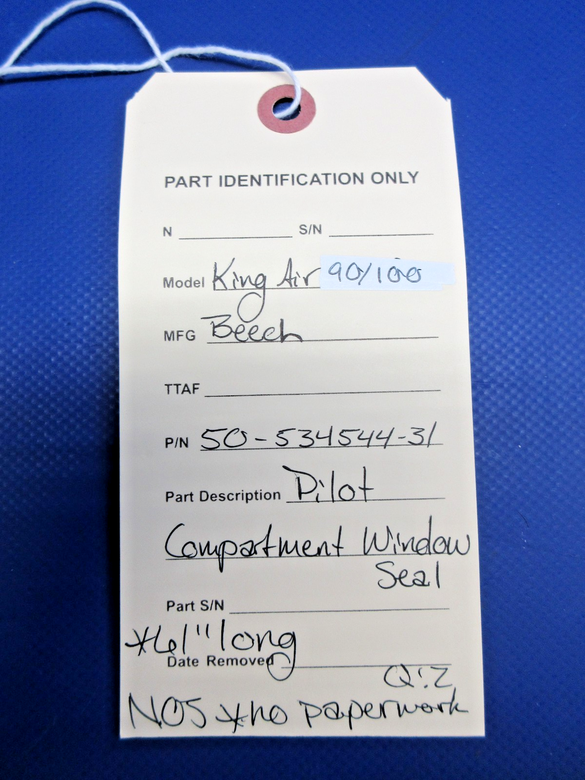 Beech King Air 90/100 Pilot Compartment Window Seal 50-534544-31 NOS (0326-764)9