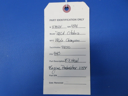 Champion 7ECA Citabria E-Z Heat Engine Preheater 115v P/N 440 (0824-1200)