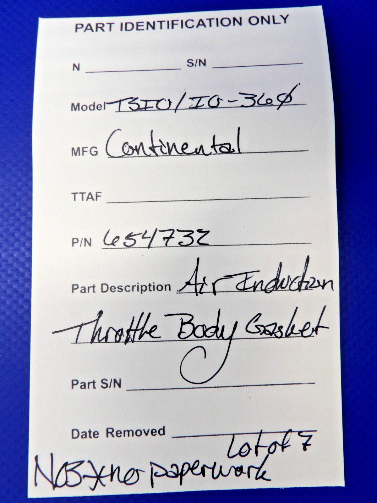 Continental TSIO Air Induction Body Gasket P/N 654732 LOT OF 7 NOS (0426-1412)9