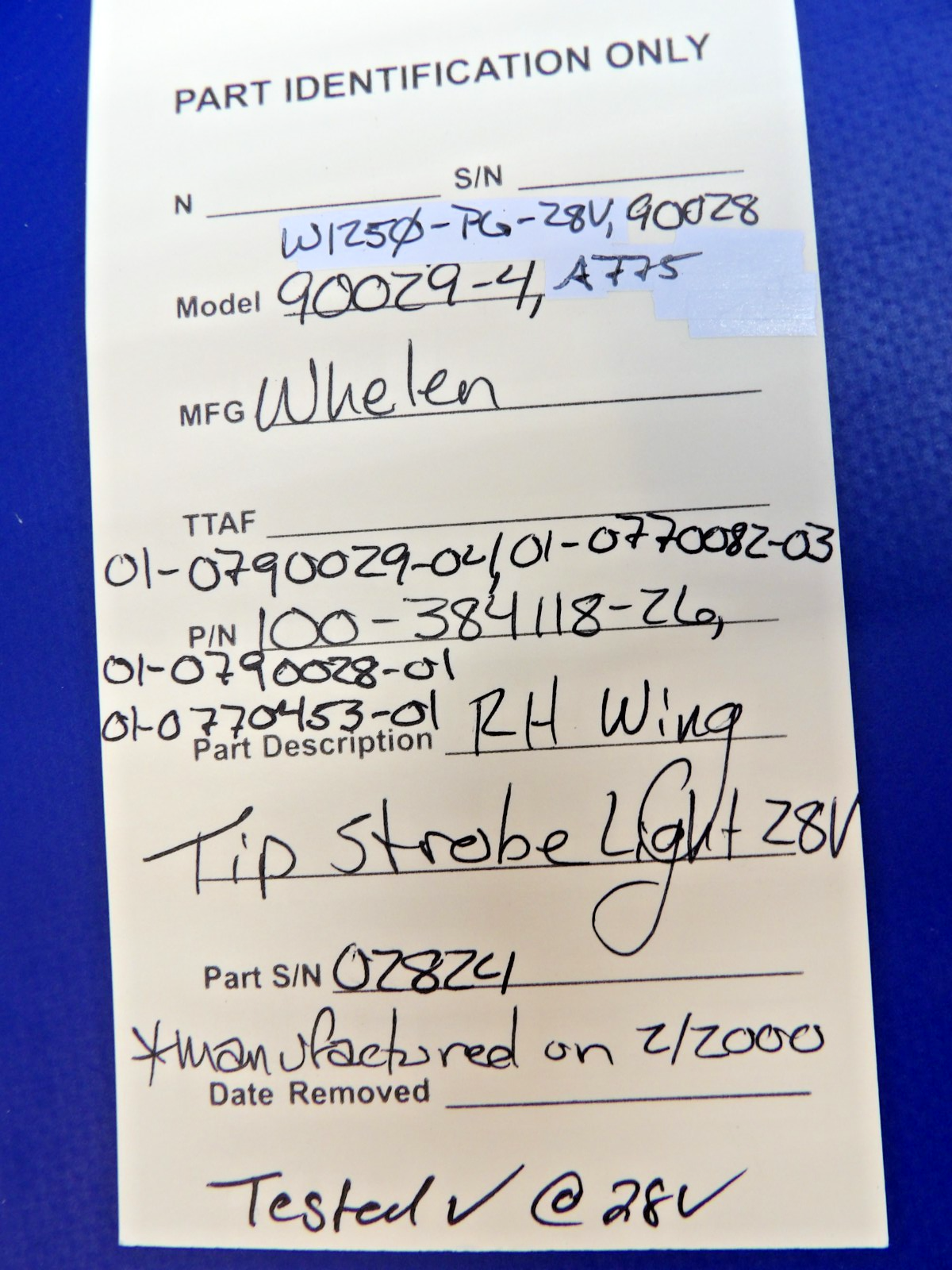 Whelen 90029-4 RH Wing Tip Strobe Light 28V P/N 100-384118-26 TESTED (0426-1340)12