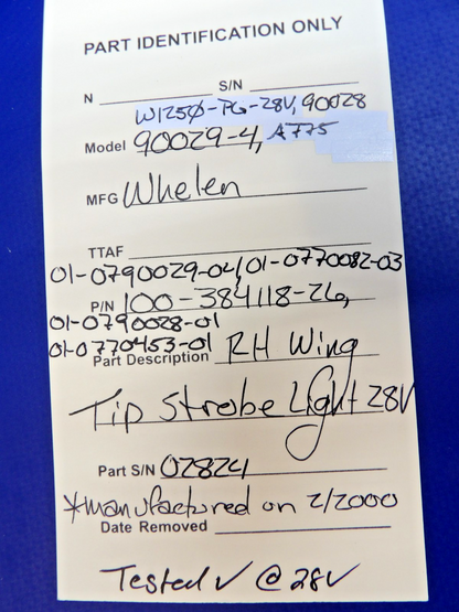 Whelen 90029-4 RH Wing Tip Strobe Light 28V P/N 100-384118-26 TESTED (0426-1340)12