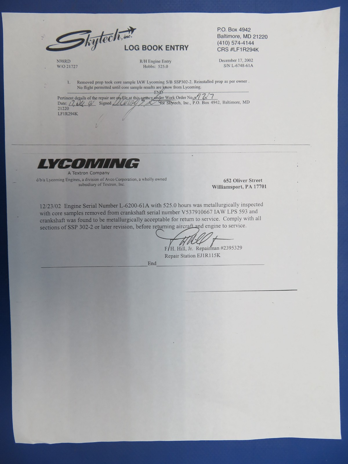 Lycoming TIO-540-U2A / TIO-540-AE2A LW-17763 / LW-17788 Crankshaft OH (0523-964)2