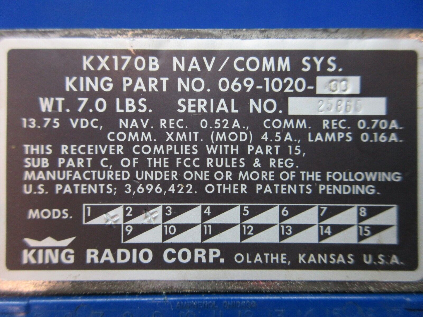 King KX170B Nav/Comms P/N 069-1020-00 CORE LOT OF 2 (1124-1304)
