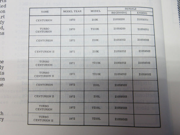 Cessna Centurion Series 1970 thru 1972 Parts Catalog P/N P449C1-12 (1024-1296)