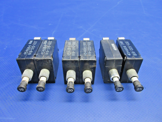 Piper PA-31T1 Cheyenne Circuit Breakers 15/20/25 Amp LOT  819-215-102 (0626-758)0