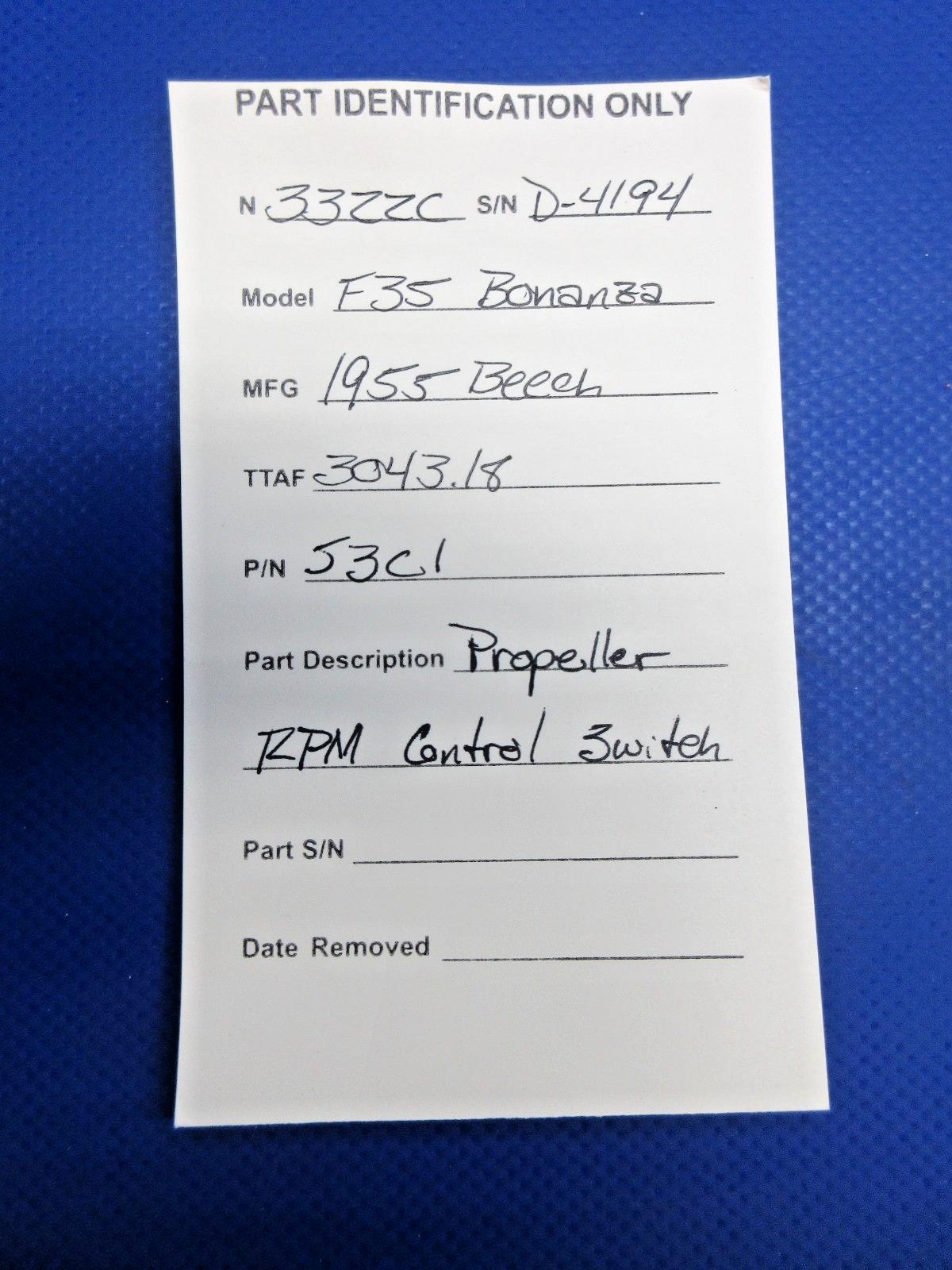 Beech F35 Bonanza Propeller RPM Control Switch 53C1 (0726-821)9