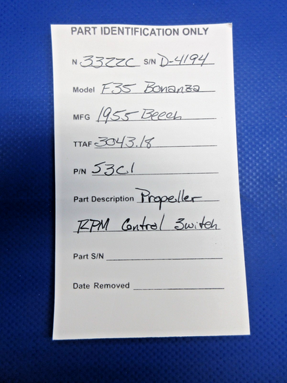 Beech F35 Bonanza Propeller RPM Control Switch 53C1 (0726-821)9