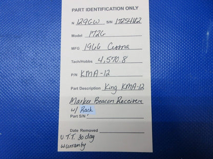 King KMA-12 Marker Beacon Receiver w/ Rack P/N KMA-12 WARRANTY (1124-1250)